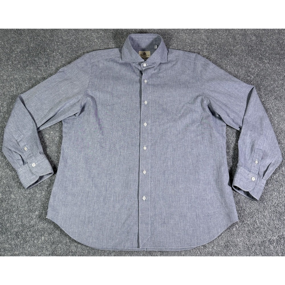 Finamore Napoli 1925 Mens XL Blue Long Sleeve Original Chambray Shirt Italy Made
